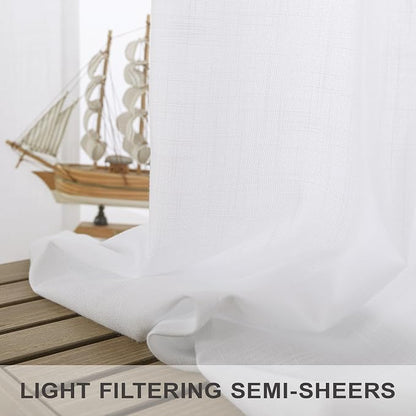 102 Inch Curtains White Linen Drapes - Image 4