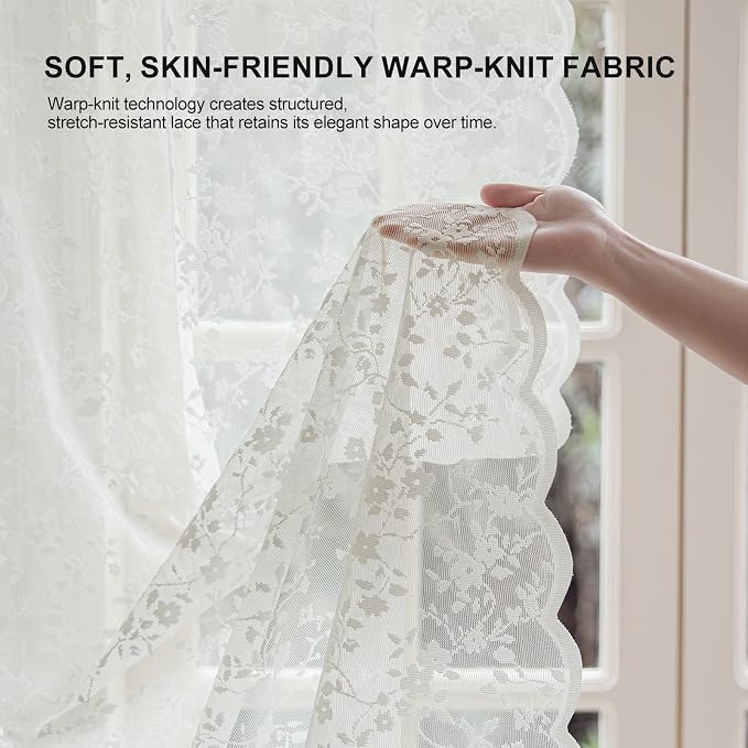 Anmao Vintage Lace Sheer Curtains 63 Inches Long - Image 4