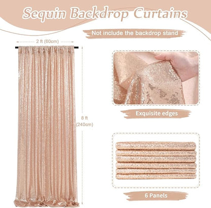 Rose Gold Sequin Backdrop Curtain 6 Pcs 2ftx8ft Wedding Party Backdrop Silver - Image 3