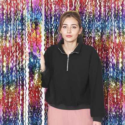 4 Pack Wavy Rainbow Foil Fringe Curtain | 3.3x6.6ft Colorful Tinsel Metallic - Image 3