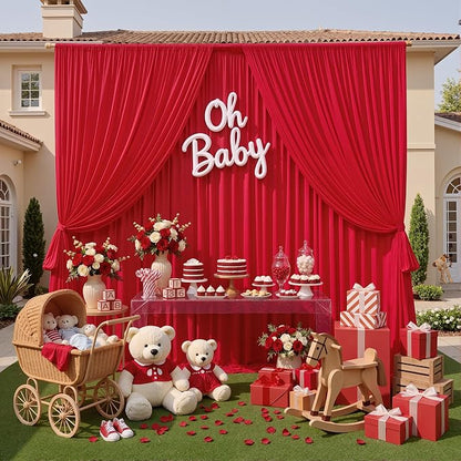 50ft x 10ft Wrinkle Free Red Backdrop Curtains - Image 7