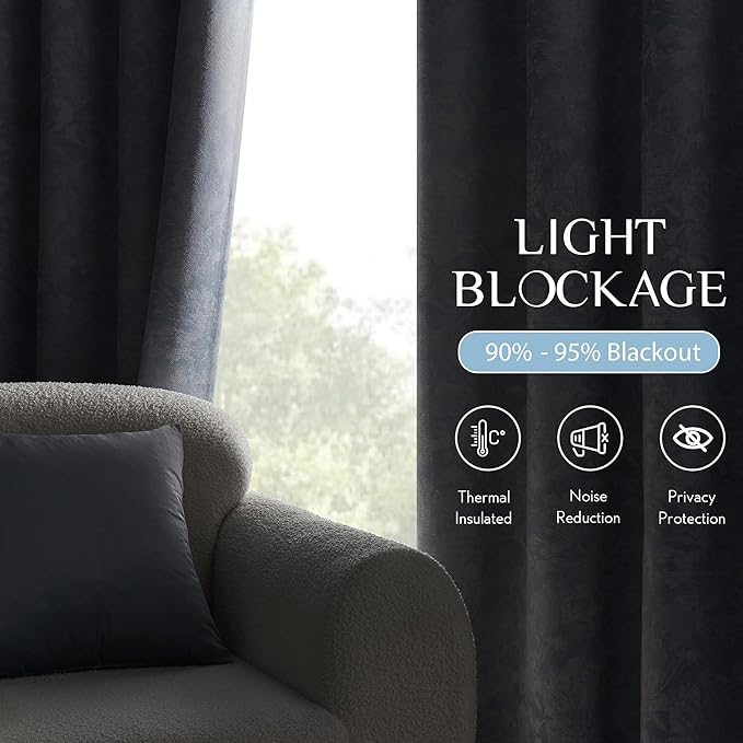 Beauoop Blue Floral Jacquard Blackout Curtains - Image 3