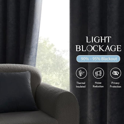 Beauoop Blue Floral Jacquard Blackout Curtains - Image 3