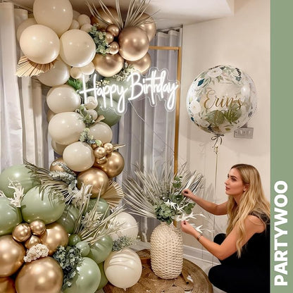 PartyWoo Pink and Green Balloons 66pcs Metallic Green Dusty Pink Balloons | - Image 9
