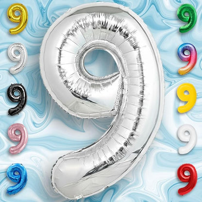 Silver Number Balloon 9 Mylar Foil Balloons 32 inch - Image 3