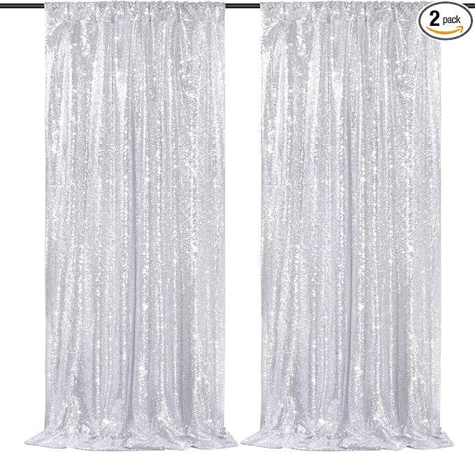 Silver Sequin Backdrop Curtains-2 Panels 3FTx8FT Silver Backdrop by SoarDream