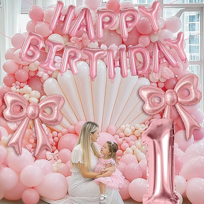 Pink Happy Birthday Balloons, 31”Huge Pink Bow Aluminum Foil Balloons - Image 9