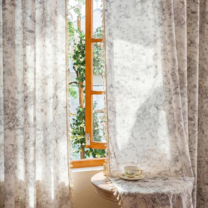 Floral Semi Sheer Rod Pocket 96 Inch Curtains 2 Panel Set - Image 5