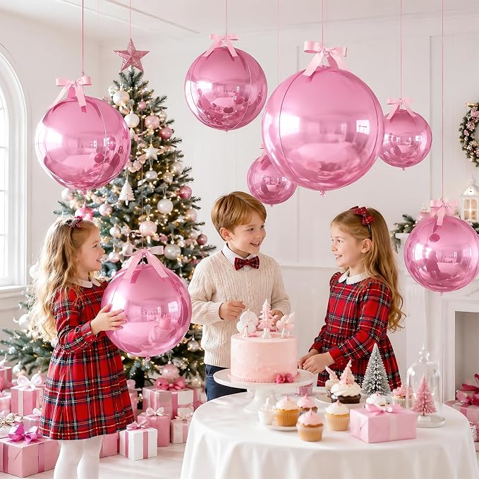 Pink Round Foil Balloons with Satin Bows Ribbon - Image 8