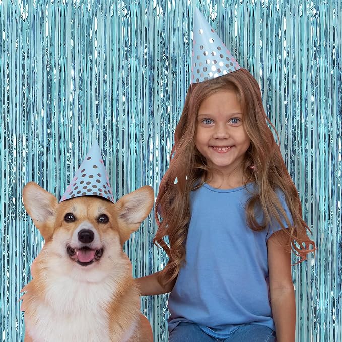 10 Pack Blue Backdrop Curtain 3.2ft x 8.2ft Metallic Tinsel Foil Fringe - Image 5