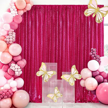 Fuchsia Sequin Curtains Backdrop 6 Pcs 2FTx8FT Shiny Shimmer Fabric | Glitter - Image 3