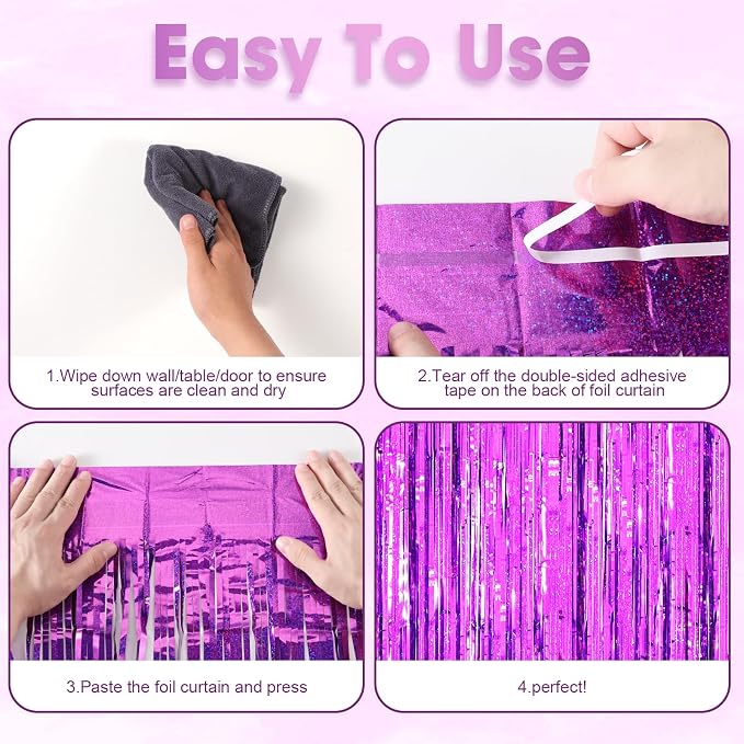 Voircoloria Laser Purple Foil Fringe Backdrop Curtains, 2 Pack | Tinsel - Image 5