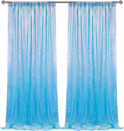 2×8FT-2PCS Mermaid Blue Sequin Backdrop Curtains Panels, Photography Backdrop - Image 8