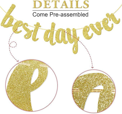 Qttier Best Day Ever Banner, Wedding Banner, | Gold Glitter Wedding Reception - Image 4