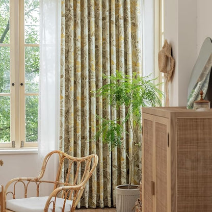 SUOUO Blackout Curtains for Bedroom Patterned Vintage Brown Leaf Room Darkening - Image 3