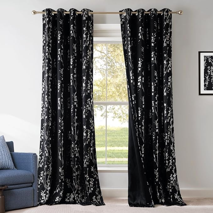 NICETOWN 100% Black Out Curtains 63 inch Long 2 Panels, Grommet Branch Pattern - Image 7