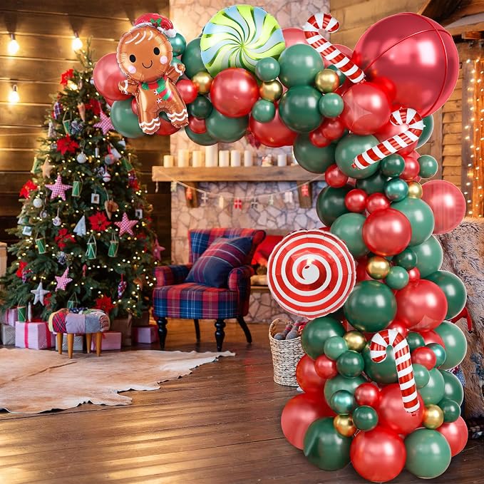 Christmas Balloon Garland Kit, Xmas Candy Cane Gingerbread Windmill Foil - Image 4