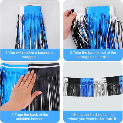 BEISHIDA Black Blue Silver Fringe Garland Banner Wall Tinsel Foil Streamers | - Image 3