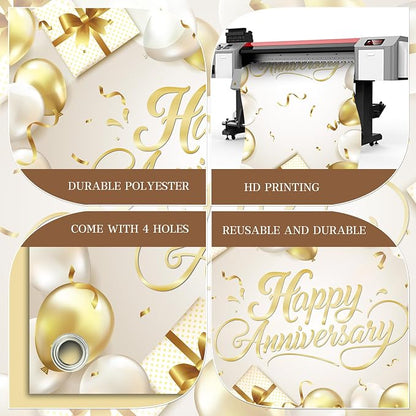 Happy Anniversary Backdrop Banner White Gold Elegant Door Cover Photography - Image 5
