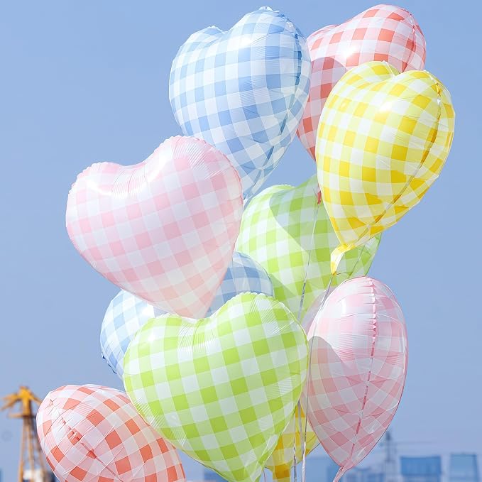 10pcs Pastel Color Checkered Foil Balloons, 18 Inch Pink Blue Red Green Yellow - Image 4
