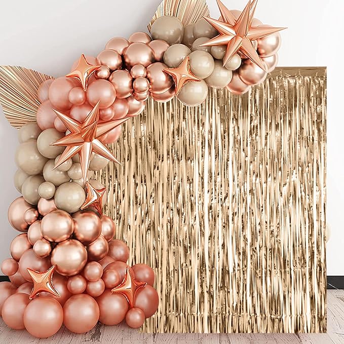 Voircoloria Champagne Foil Fringe Backdrop Curtains, 2 Pack | Tinsel Streamers - Image 7