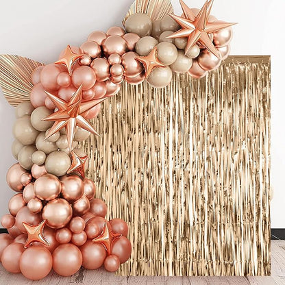 Voircoloria Champagne Foil Fringe Backdrop Curtains, 2 Pack | Tinsel Streamers - Image 7