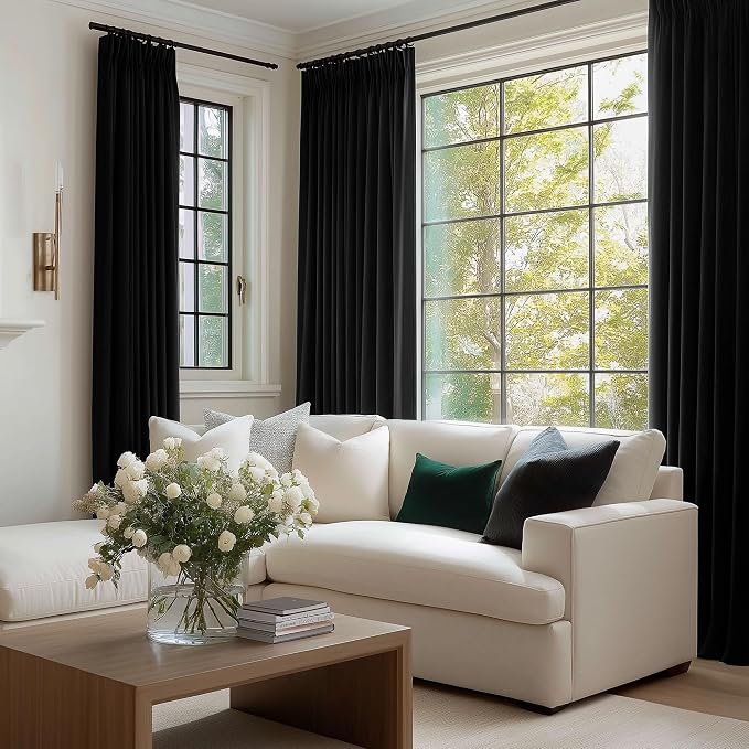 Beauoop Velvet Curtains for Bedroom Living Room Black 52x108 2 Panels | Soft - Image 3