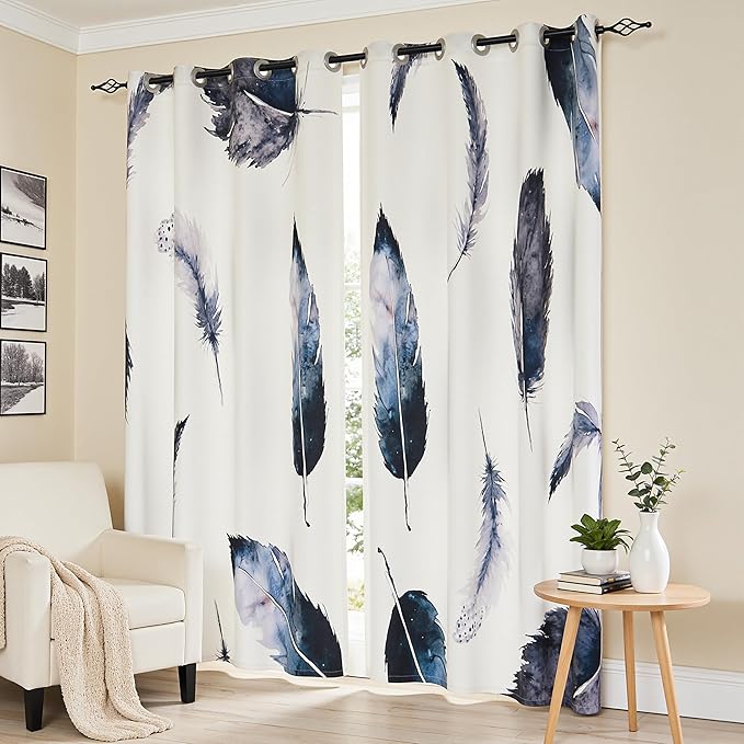 SUBRTEX Boho Leaf Printed Curtains 95 inch Long 2 Panels, Room Darkening by Subrtex
