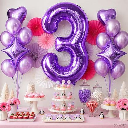 KatchOn Purple Number 3 Balloon 40 Inch | Mylar Foil Balloon - Image 7