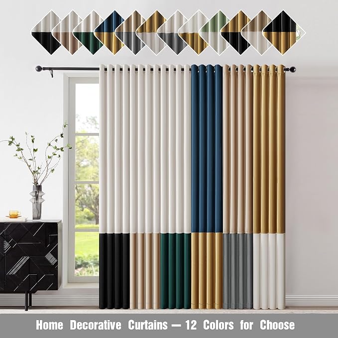BULBUL Cream Ivory Champagne Luxury Velvet Curtains 72 inch, Color Block | - Image 7