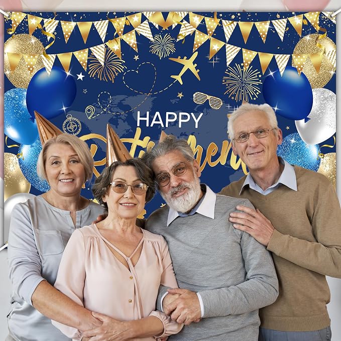 Mocsicka Retirement Party Decorations Blue and Gold Happy Retirement Backdrop - Image 8