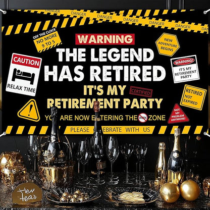 Happy Retirement Banner Caution Logos Retirement Party Decorations Funny Legend - Image 3