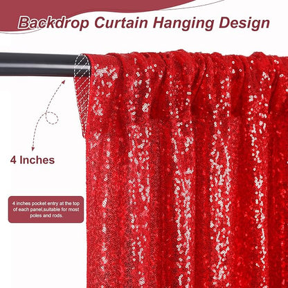 Party Backdrop Curtains 2 Pcs 5FTx10FT Red Sequin Backdrop Sparkly Glitter - Image 3
