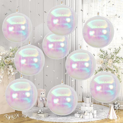 Iridescent Balloons 9 pcs, Giant 4D Round Balloons 22 Inch Clear Ball Balloon by Cledeco