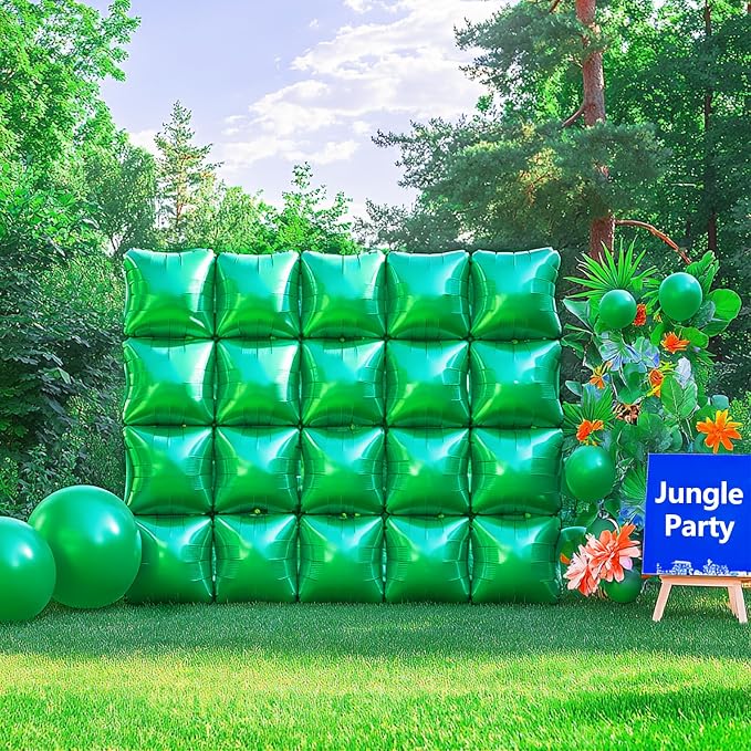 NISOCY 36PCS Metallic Green Square Foil Balloons Wall Backdrop | Double Sided - Image 5