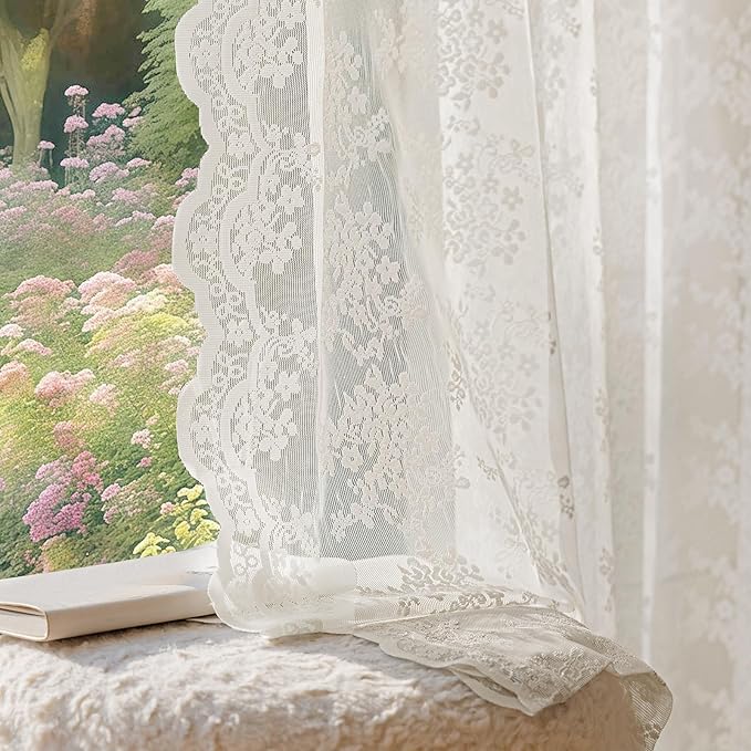 Anmao Vintage Lace Curtains 84 Inches Long 2 Panels Set, Romantic Elegant Light by Anmao