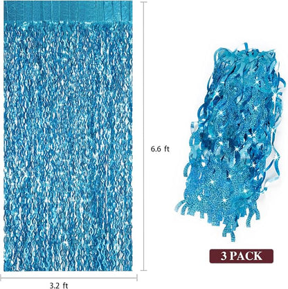 CYLMFC 3 Pack 3.3 ft x 6.6 ft Teal Foil Fringe Curtains - Image 3