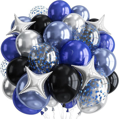 Blue and Black Balloons, Pearl Navy Blue Black Silver Dark Blue Star Confetti by Paeyeq