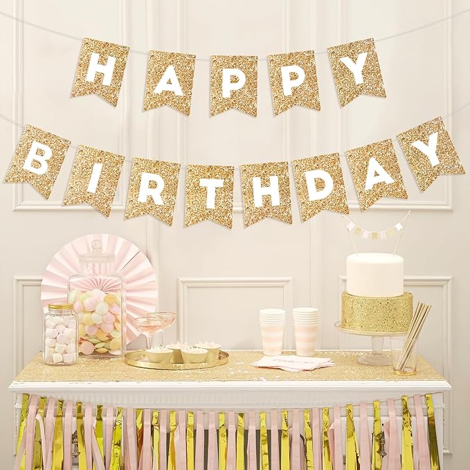 Hooqict Gold Happy Birthday Banner Sign - Image 2