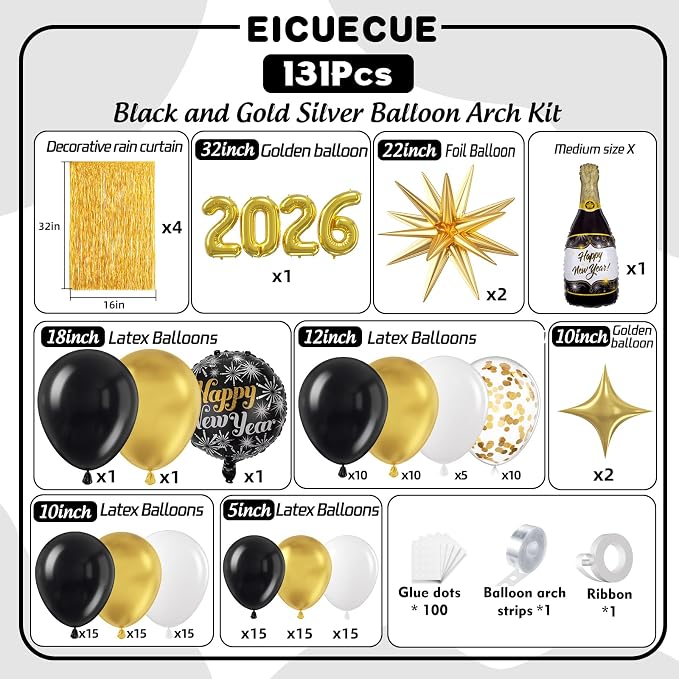 Black and Gold White Balloons Garland Arch Kit - Image 2