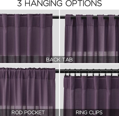 Plum Linen Curtains 84 Inch Length 2 Panels Set - Image 2