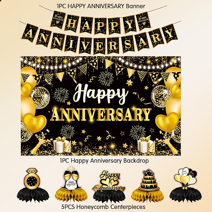 Happy Anniversary Decorations, Backdrop 5.9 x 3.6Ft - Image 3