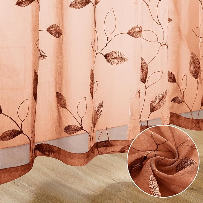HOMEIDEAS Fall Burnt Orange Sheer Curtains 63 Inches Length 2 Panels - Image 6