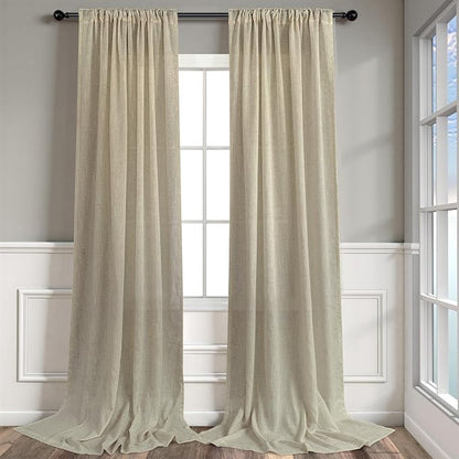 Burlywood Birch Beige Taupe Linen Curtains 63 Inch Length 2 Panels Bedroom - Image 9