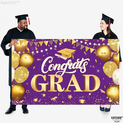 KatchOn Purple And Gold Graduation Backdrop 72x44 Inch | Congrats Grad Banner - Image 3
