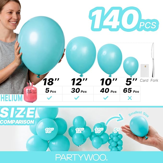 PartyWoo Teal Balloons 140pcs Turquoise Dark Teal Color 5 Inch | 18 12 10 5 - Image 6