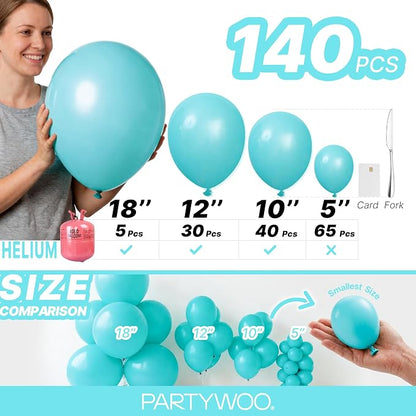 PartyWoo Teal Balloons 140pcs Turquoise Dark Teal Color 5 Inch | 18 12 10 5 - Image 6