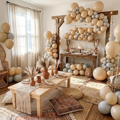 RUBFAC Brown Balloons Different Sizes Light Brown Balloon 154pcs | Boho Vanilla - Image 6