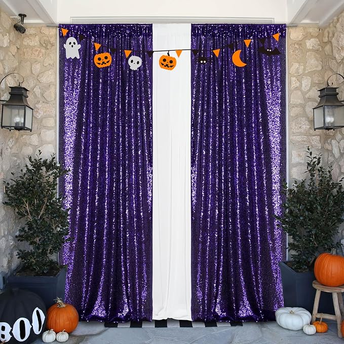 Eternal Beauty Purple Sequin Backdrop Curtains, 2 Panels 2x8FT | 3mm Sparkle - Image 3