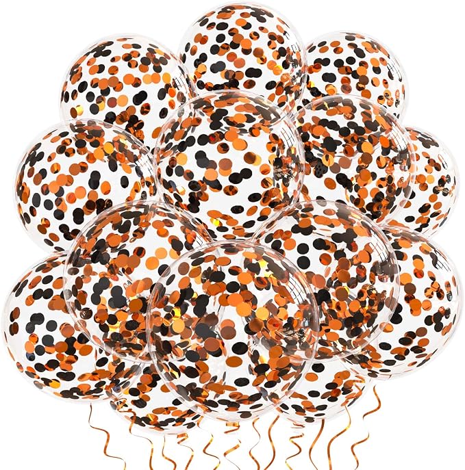 Orange Black Confetti Balloons 25 Pcs, 12 Inch Thickened Clear Latex Balloon - Image 5
